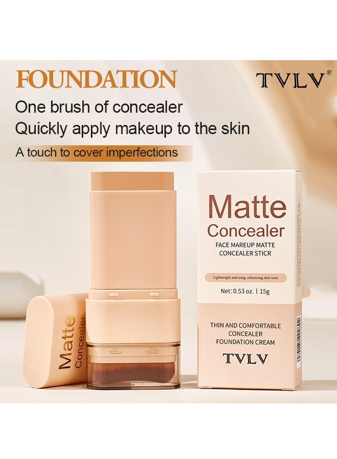 TVLV Matte Concealer Stick，2 in 1 Dual-Ended Eraser Contour Stick with Brush, Tinted Moisturizer, Skin Tint, Face Foundation, Radiant & Dewy Finish for Face Makeup, Sheer to Medium Coverage #01 - Image 3