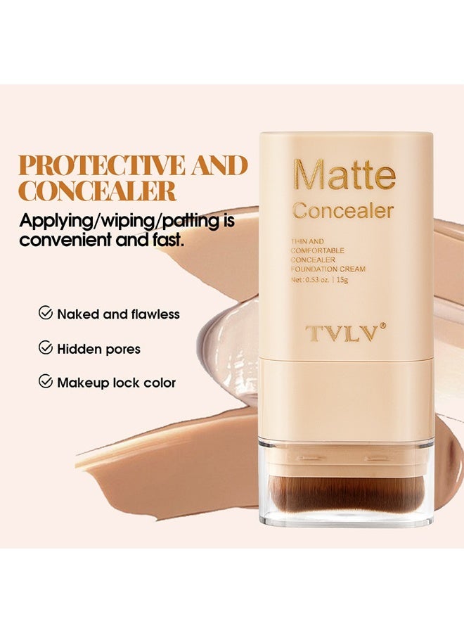 TVLV Matte Concealer Stick，2 in 1 Dual-Ended Eraser Contour Stick with Brush, Tinted Moisturizer, Skin Tint, Face Foundation, Radiant & Dewy Finish for Face Makeup, Sheer to Medium Coverage #01 - Image 4