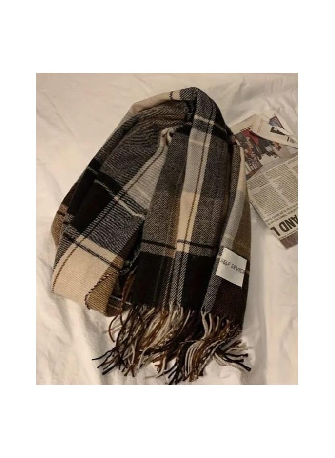 Generic - Cashmere Shawl -Winter keffiyeh, Breathable, Warm, Windproof, Thread-Dyed Color Striped Keffiyeh with Fringes, Perfect for Picnics - Autumn and Winter Thick Shawl 185*70cm - Image 1