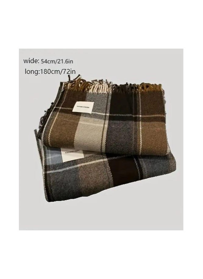 Generic - Cashmere Shawl -Winter keffiyeh, Breathable, Warm, Windproof, Thread-Dyed Color Striped Keffiyeh with Fringes, Perfect for Picnics - Autumn and Winter Thick Shawl 185*70cm - Image 1