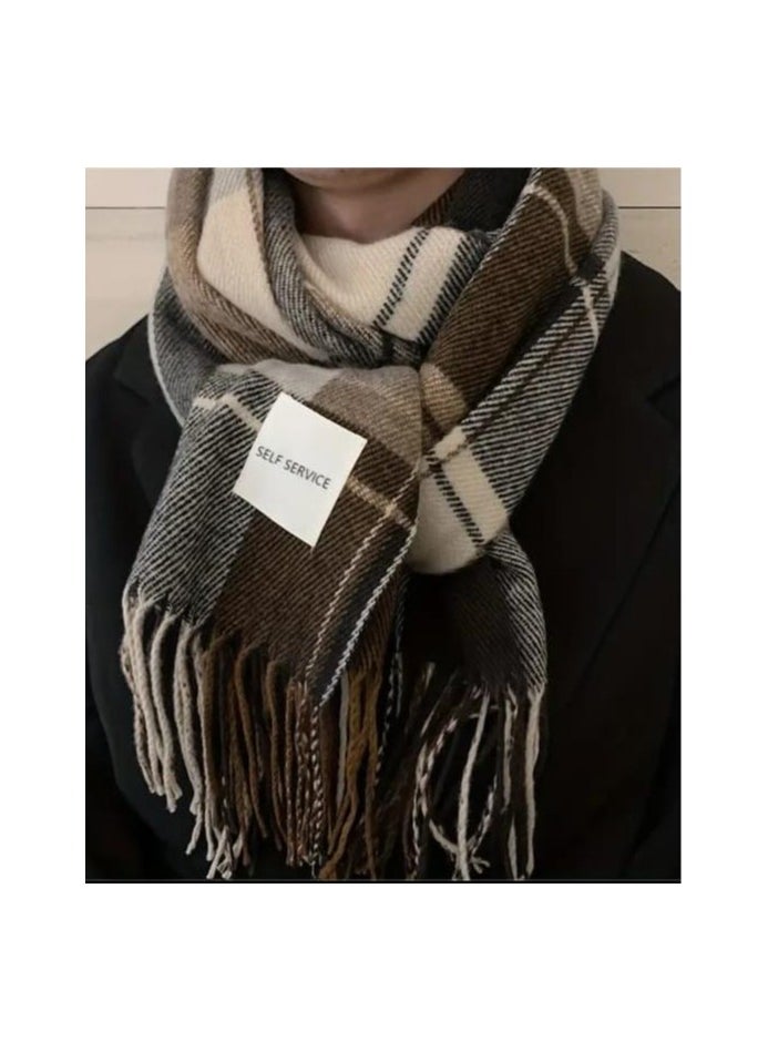 Generic - Cashmere Shawl -Winter keffiyeh, Breathable, Warm, Windproof, Thread-Dyed Color Striped Keffiyeh with Fringes, Perfect for Picnics - Autumn and Winter Thick Shawl 185*70cm - Image 1