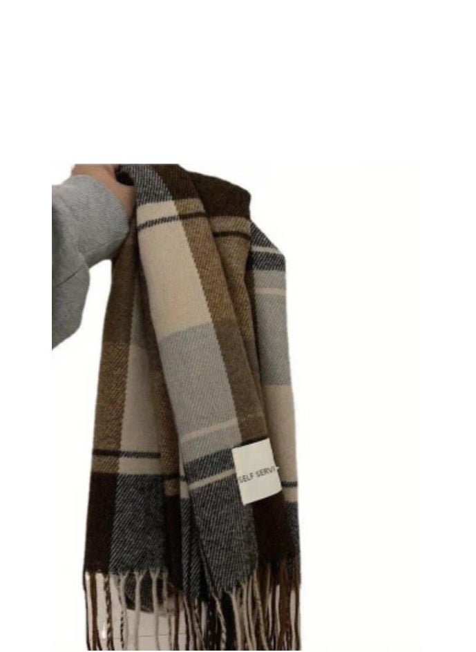 Generic - Cashmere Shawl -Winter keffiyeh, Breathable, Warm, Windproof, Thread-Dyed Color Striped Keffiyeh with Fringes, Perfect for Picnics - Autumn and Winter Thick Shawl 185*70cm - Image 1