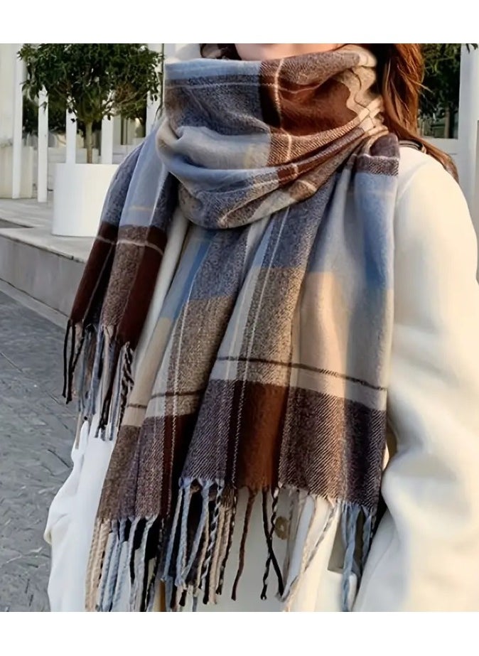 Generic - Cashmere Shawl -Winter keffiyeh, Breathable, Warm, Windproof, Thread-Dyed Color Striped Keffiyeh with Fringes, Perfect for Picnics - Autumn and Winter Thick Shawl 185*70cm - Image 1