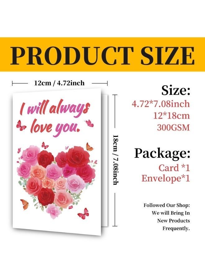 بطاقات تهنئة فارغة جميلة لعيد الحب والاستخدام اليومي -بطاقات "سوف أحبك دائما"، بطاقات عيد الحب، بطاقات الحب، بطاقات الشكر، بطاقات الذكرى السنوية، بطاقات الزفاف، بطاقات الرومانسية، بطاقات الحب، مناسبة للزوجات والأزواج والصديقات والأصدقاء -7"x4.7" (18"x12 سم) - Image 5