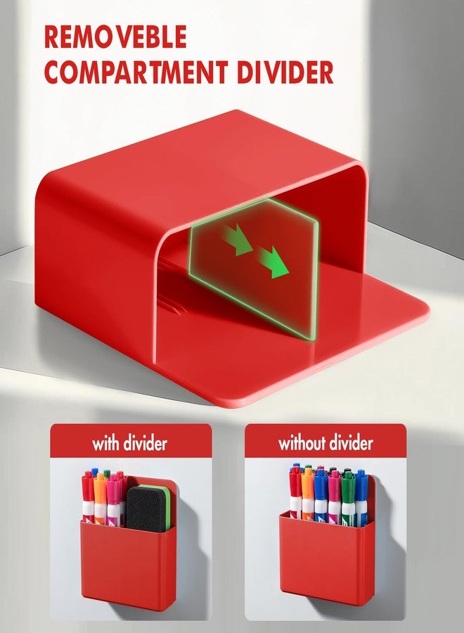 BEYGORM 2 Pack Plastics Magnetic Pen Holder for Refrigerator, Dry Erase Marker Holder for Whiteboard，Magnet School Locker Organizer Accessories, Pencil Cup, Pen Caddy, Classroom Organization(Red) - Image 4