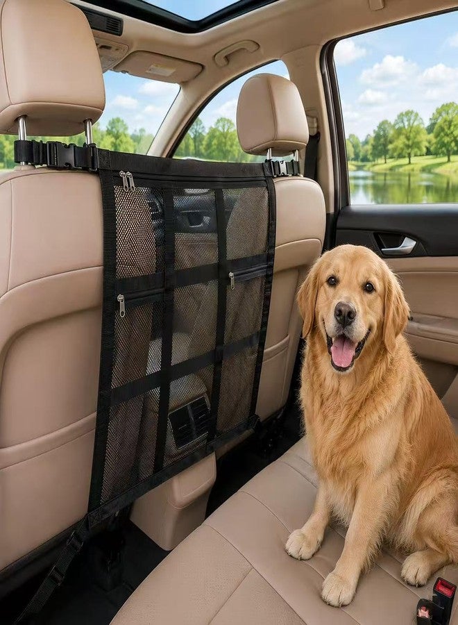 Yoiilifee Dog Car Barrier 2026 Upgrade, Double Layer Mesh Dog Net for Car Divider with Storage Organizer, Universal Fit for SUVs, Sedans & Trucks, Easy to Install & Breathable Vehicle Travel Fence - Image 1