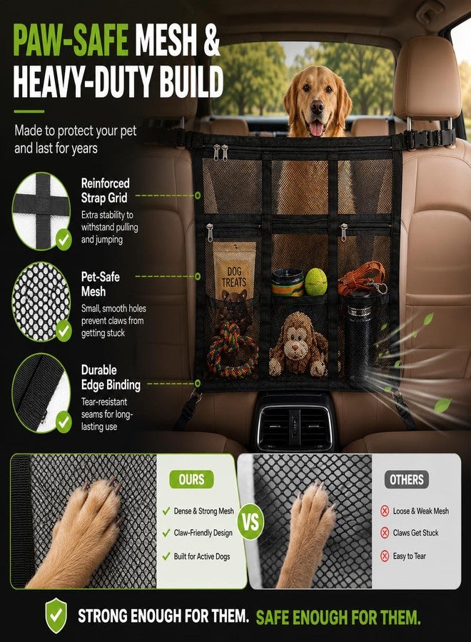 Yoiilifee Dog Car Barrier 2026 Upgrade, Double Layer Mesh Dog Net for Car Divider with Storage Organizer, Universal Fit for SUVs, Sedans & Trucks, Easy to Install & Breathable Vehicle Travel Fence - Image 3
