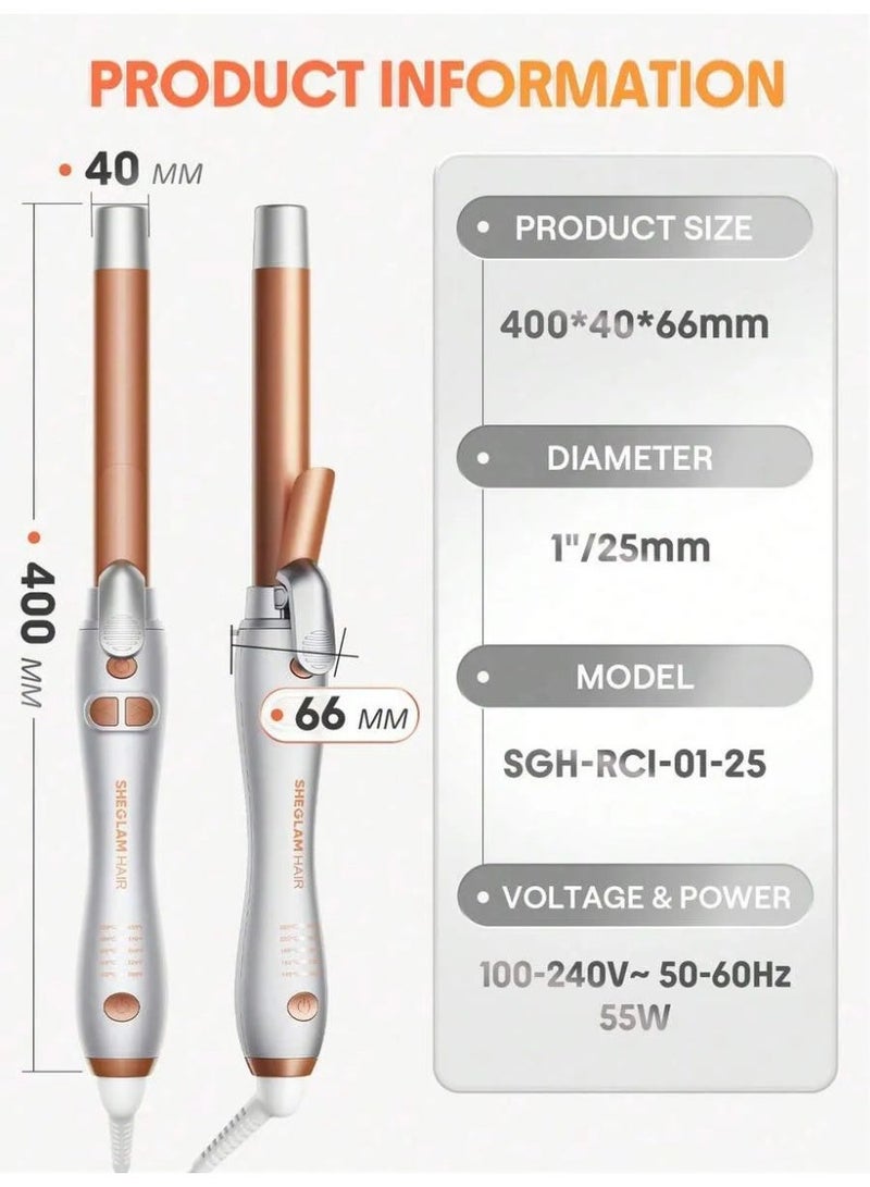 SHEGLAM Hair Professional Curling Iron Wand with Smart Sound Timer & 25mm Extended Barrel for Long Hair - Model SGH-RCI-01-25 - Image 3