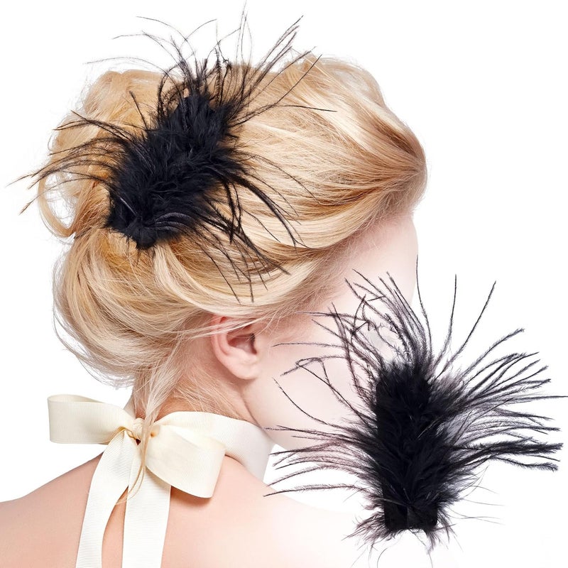OIIKI Black Ostrich Hair Clip Feather Hairgrip Retro Hair Jewelry Accessories for Women Bride Party Festival Valentine Wedding Engagement Birthday Christmas