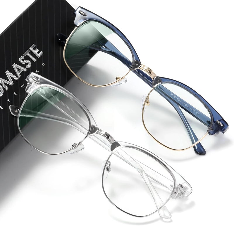 Blue Light Blocking Glasses Vintage Half Frame UV Clear Lens Anti Eyestrain Computer Gaming Glasses for Women Men
