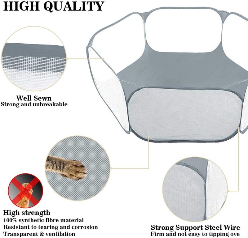 GABraden Small Animals Tent,Reptiles Cage,Breathable Transparent Pet Playpen Pop Open Outdoor/Indoor Exercise Fence,Portable Yard Fence (Grey) - Image 3