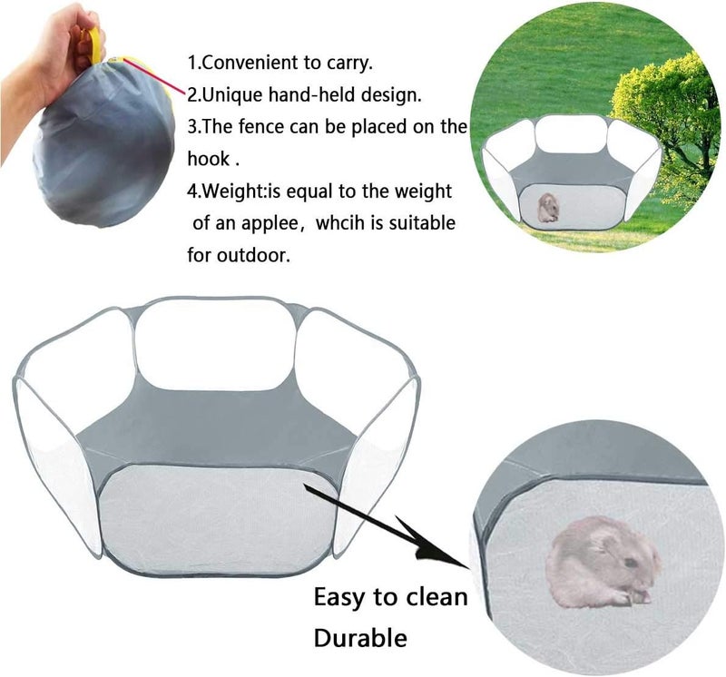 GABraden Small Animals Tent,Reptiles Cage,Breathable Transparent Pet Playpen Pop Open Outdoor/Indoor Exercise Fence,Portable Yard Fence (Grey) - Image 5