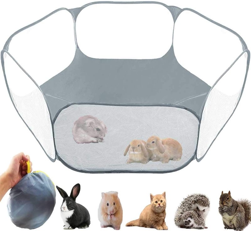 GABraden Small Animals Tent,Reptiles Cage,Breathable Transparent Pet Playpen Pop Open Outdoor/Indoor Exercise Fence,Portable Yard Fence (Grey) - Image 1