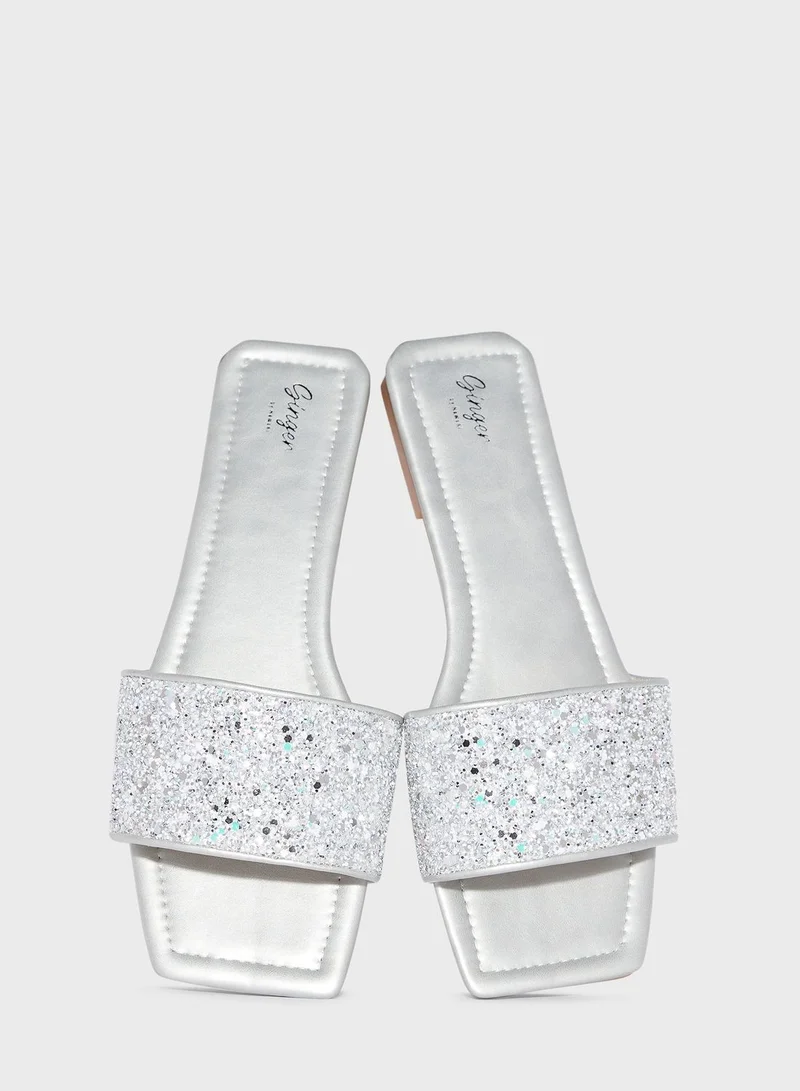 Ginger Glitter Strap Flat Sandals