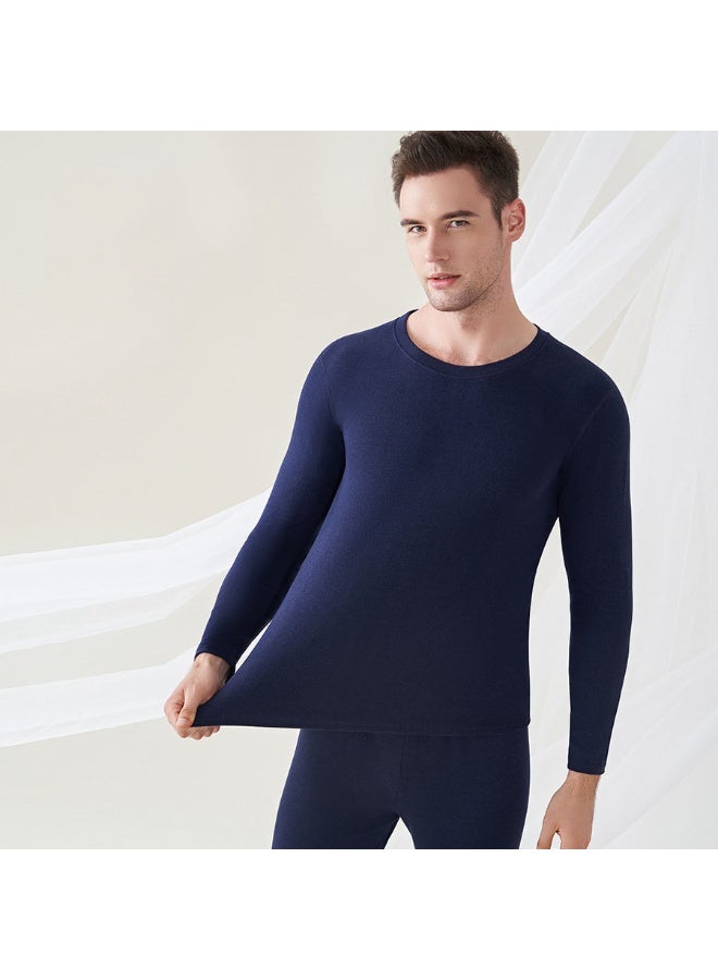 NIBEMINENT طقم ملابس داخلية شتوي للرجال تي شيرت سميك مزود بفليس رقبة دائرية بنطلون أساسي سادة قطعتين ملابس داخلية حرارية - Image 1
