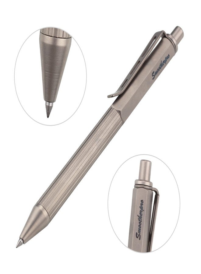 SMOOTHERPRO Titanium Click Push Retractable Gel Pen Machined Pen Sandblasted Lightweight Barrel for Holding Decent Click Ballpoint for Valentines Easter Christmas Birthday Signature Gift(PRG114) - Image 2