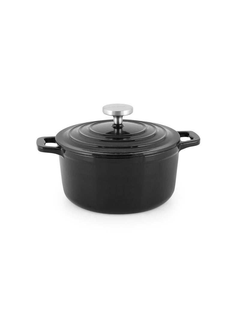 Life Smile 20cm Enameled Cast Iron Cooking Pot -5 Layer Rust-proof Coating Oven Safe Induction Bottom 2.5L Casserole (Black) - Image 1