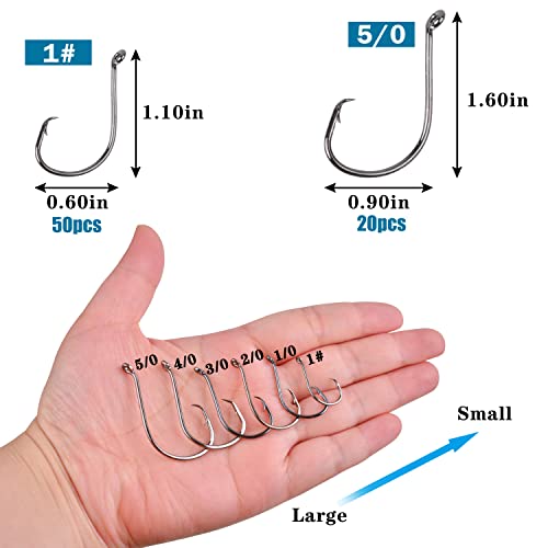 Shaddock Fishing Offset Circle Fishing Hooks Kit - 180pcs 2X Strong Saltwater Freshwater Fish Hooks Sharp High Carbon Steel Octopus Fish Hooks, Size 1-5/0 - Image 4