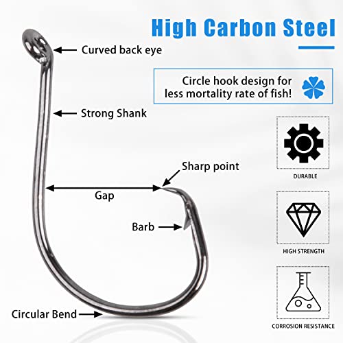 Shaddock Fishing Offset Circle Fishing Hooks Kit - 180pcs 2X Strong Saltwater Freshwater Fish Hooks Sharp High Carbon Steel Octopus Fish Hooks, Size 1-5/0 - Image 2