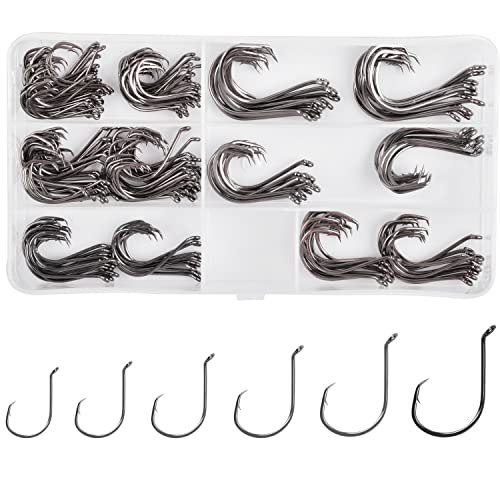 Shaddock Fishing Offset Circle Fishing Hooks Kit - 180pcs 2X Strong Saltwater Freshwater Fish Hooks Sharp High Carbon Steel Octopus Fish Hooks, Size 1-5/0 - Image 1