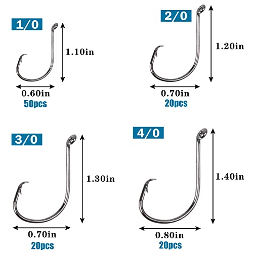 Shaddock Fishing Offset Circle Fishing Hooks Kit - 180pcs 2X Strong Saltwater Freshwater Fish Hooks Sharp High Carbon Steel Octopus Fish Hooks, Size 1-5/0 - Image 3