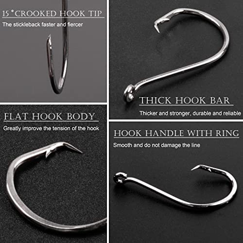 Shaddock Fishing Offset Circle Fishing Hooks Kit - 180pcs 2X Strong Saltwater Freshwater Fish Hooks Sharp High Carbon Steel Octopus Fish Hooks, Size 1-5/0 - Image 5