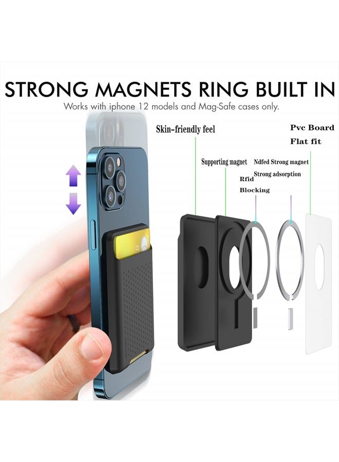 BIAJIYA Card Holder for Back of Phone for MagSafe Magnetic Silicone Wallet Compatible with iPhone 14/13/12/12 Pro/ 12 Mini/ 12 Pro Max Black  - Image 3