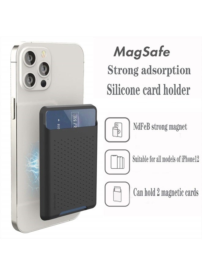 BIAJIYA Card Holder for Back of Phone for MagSafe Magnetic Silicone Wallet Compatible with iPhone 14/13/12/12 Pro/ 12 Mini/ 12 Pro Max Black  - Image 2