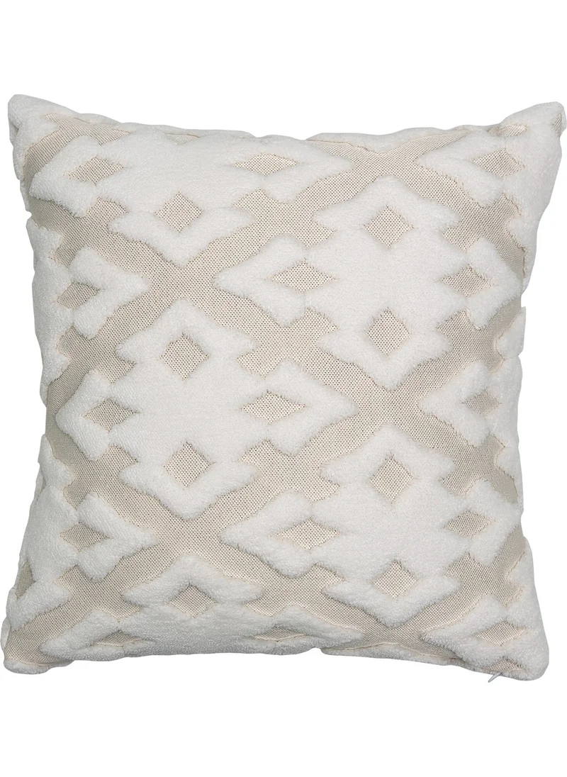 Hamur Dough Special Design Jacquard Patterned Decorative Pillow Throw Pillow Case Maldive Ecru 43 x 43 cm