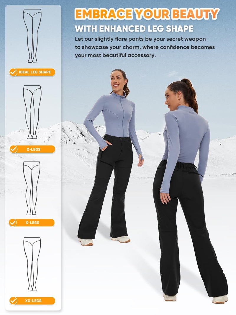 Cycorld Women's Snow Ski Pants Fleece Lined Waterproof Softshell Insulated Flare for Snowboarding Hiking Winter Outdoor(Black, 10) - Image 3