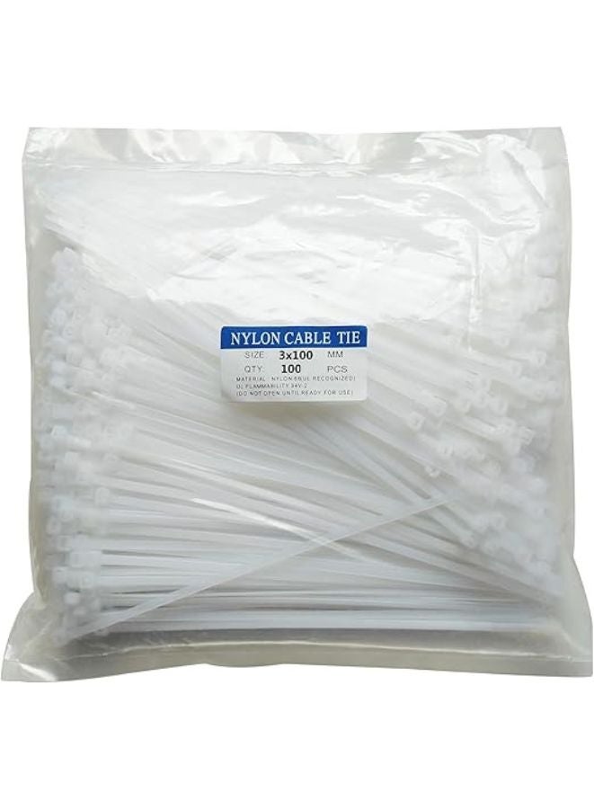 Professional Nylon Cable Ties 3x100mm - White Heavy Duty Zip Ties Pack of 100 - Industrial Strength Cable Management UAE  - Image 2
