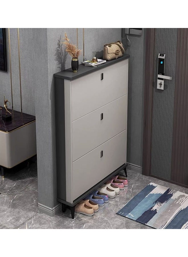 Modern 3-Tier Flip Door Shoe Cabinet with Top Shelf - Grey 60 x 17 x 117 cm - Image 1
