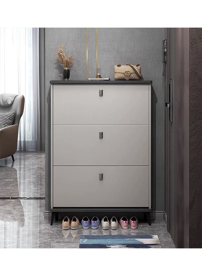 Modern 3-Tier Flip Door Shoe Cabinet with Top Shelf - Grey 60 x 17 x 117 cm - Image 3