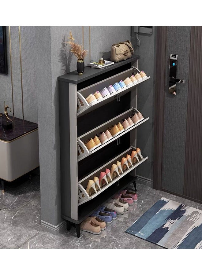 Modern 3-Tier Flip Door Shoe Cabinet with Top Shelf - Grey 60 x 17 x 117 cm - Image 2