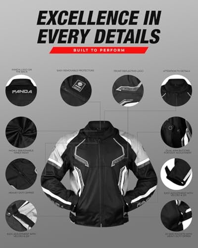 PANDA CYCLE GEAR Motorcycle Jacket for Men & Women Impact Armored Enduro Dual Sports All Season Protective Touring Motorsports Biker Jackets (US, Alpha, X-Large, Regular, Regular, GREY) - Image 3