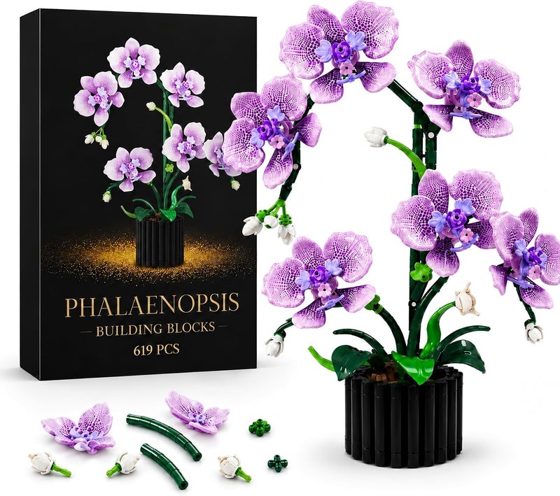MIANQI Orchid Building Blocks Set, Botanical Flower Decor | DIY artificial plant model for desk shelf home display summer indoor activity and gift - Image 1