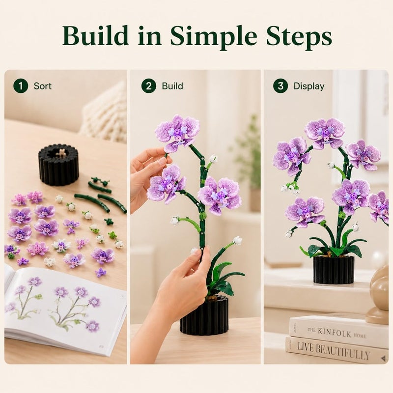 MIANQI Orchid Building Blocks Set, Botanical Flower Decor | DIY artificial plant model for desk shelf home display summer indoor activity and gift - Image 5