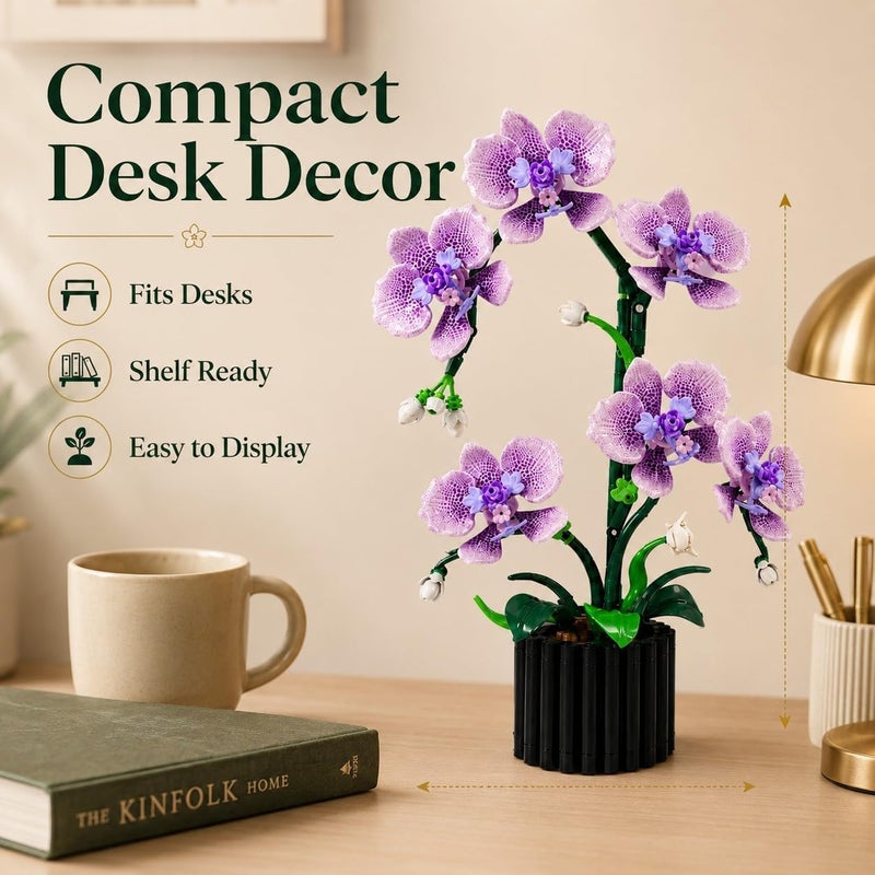 MIANQI Orchid Building Blocks Set, Botanical Flower Decor | DIY artificial plant model for desk shelf home display summer indoor activity and gift - Image 3