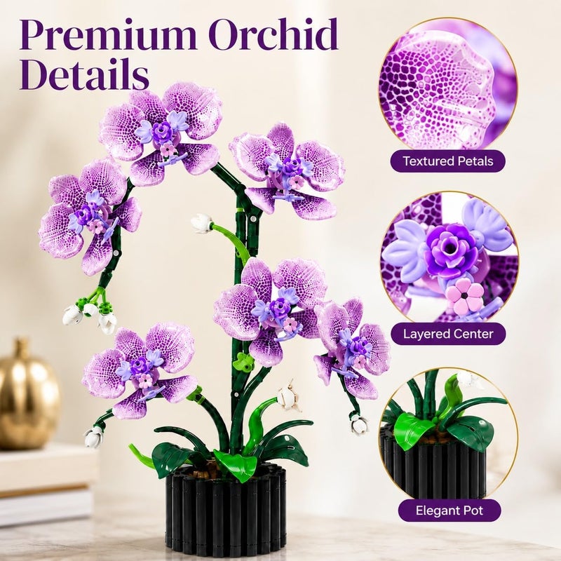 MIANQI Orchid Building Blocks Set, Botanical Flower Decor | DIY artificial plant model for desk shelf home display summer indoor activity and gift - Image 4