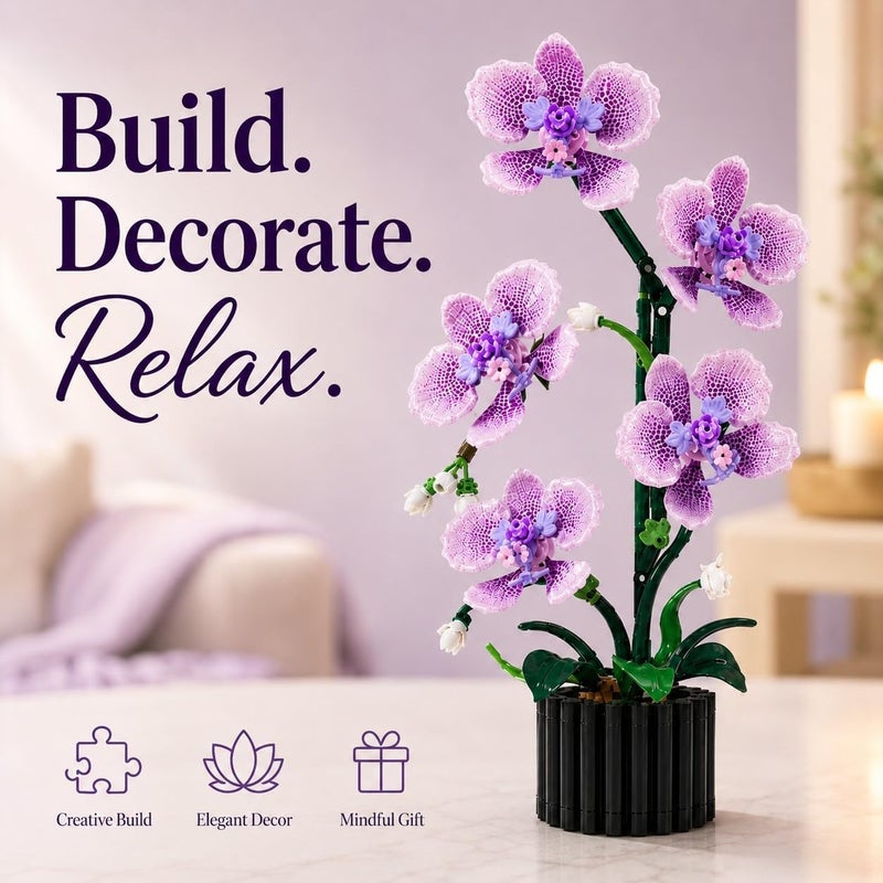 MIANQI Orchid Building Blocks Set, Botanical Flower Decor | DIY artificial plant model for desk shelf home display summer indoor activity and gift - Image 2