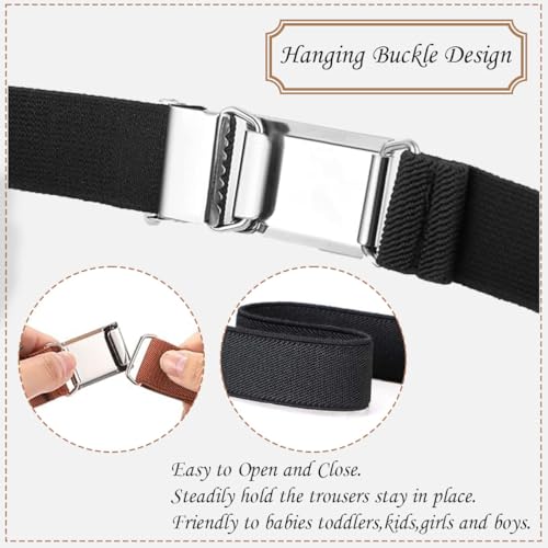 Zytiqt 2Pcs Kids Belt for Boys and Girls, Pack Elastic Children Belts, Adjustable Waistbands for Jeans and Pants, Comfortable School Belts for Kids 8-12 Years, Black and Beige - Image 3