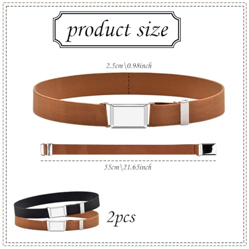 Zytiqt 2Pcs Kids Belt for Boys and Girls, Pack Elastic Children Belts, Adjustable Waistbands for Jeans and Pants, Comfortable School Belts for Kids 8-12 Years, Black and Beige - Image 2