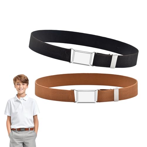 Zytiqt 2Pcs Kids Belt for Boys and Girls, Pack Elastic Children Belts, Adjustable Waistbands for Jeans and Pants, Comfortable School Belts for Kids 8-12 Years, Black and Beige - Image 1