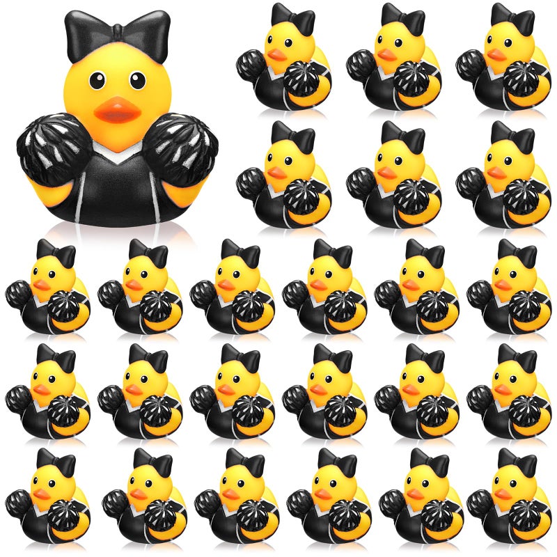 MiniInflat 24 Pcs Cheer Team Gifts Bulk Cheerleader Mini Rubber Ducks with Bows Cheer Party Favors Ducks Cheerleading Competition Gifts Accessories Goodie Bags Stuffers Party Decorations Black - Image 3