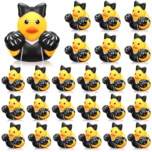 MiniInflat 24 Pcs Cheer Team Gifts Bulk Cheerleader Mini Rubber Ducks with Bows Cheer Party Favors Ducks Cheerleading Competition Gifts Accessories Goodie Bags Stuffers Party Decorations Black - Image 1