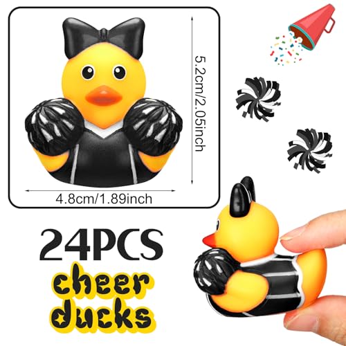 MiniInflat 24 Pcs Cheer Team Gifts Bulk Cheerleader Mini Rubber Ducks with Bows Cheer Party Favors Ducks Cheerleading Competition Gifts Accessories Goodie Bags Stuffers Party Decorations Black - Image 5