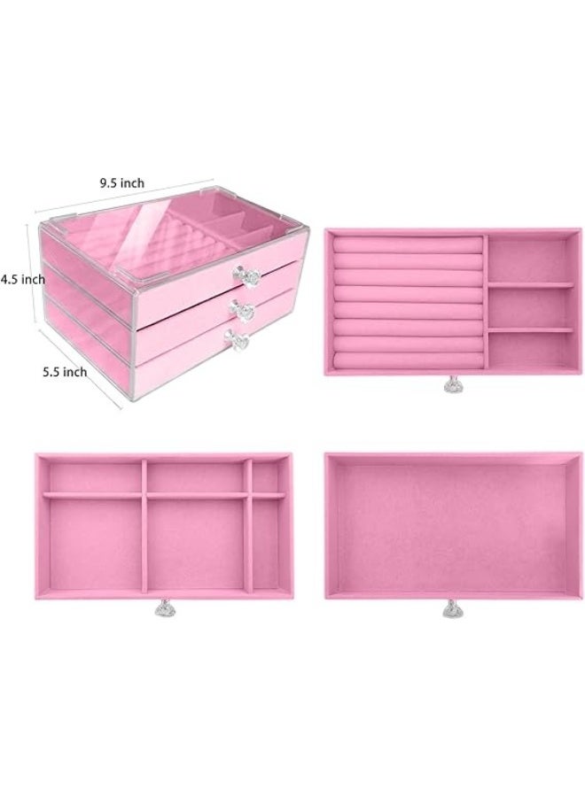 Transparent acrylic jewellery and make-up organiser; velvet box with 3 compartments for storing and organising accessories, necklaces and jewellery – for women - Image 5