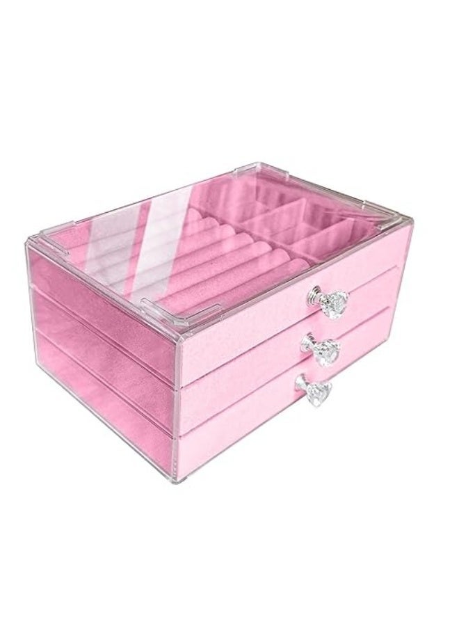 Transparent acrylic jewellery and make-up organiser; velvet box with 3 compartments for storing and organising accessories, necklaces and jewellery – for women - Image 1