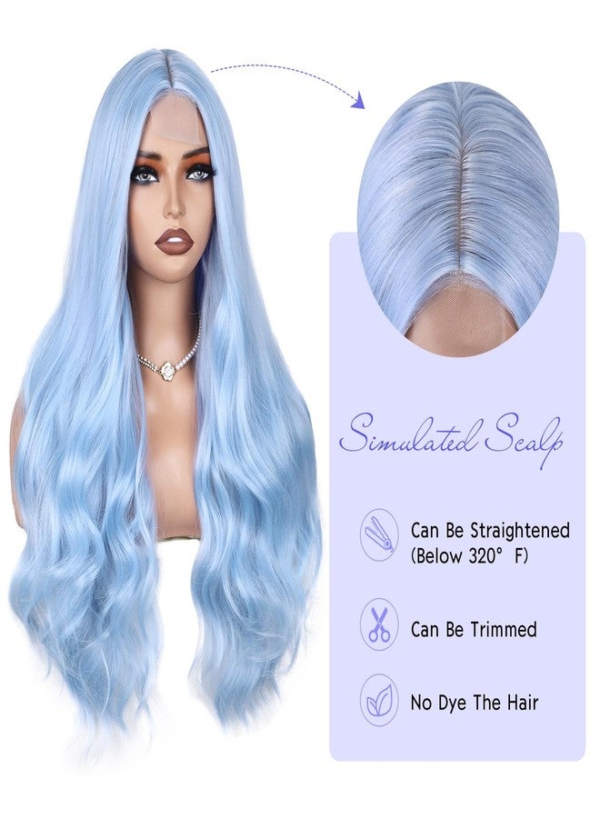 FAVE 26 Inches Light Blue Wig Long Wavy Blue Wig for Women Synthetic Blue Wig with 3D Full Wave Heat-Resistant Fiber Fashion Color for Cosplay&Daily Use（Mermaid Color） - Image 4