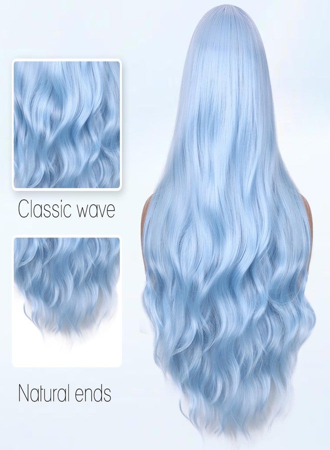 FAVE 26 Inches Light Blue Wig Long Wavy Blue Wig for Women Synthetic Blue Wig with 3D Full Wave Heat-Resistant Fiber Fashion Color for Cosplay&Daily Use（Mermaid Color） - Image 3